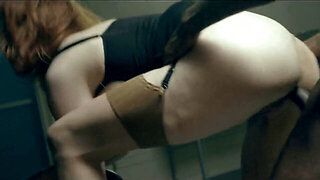 Redhead slut gets used rough in a dark interracial fuck
