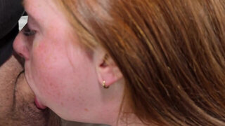 Inked redhead spins whole dong in her mouth during homemade POV