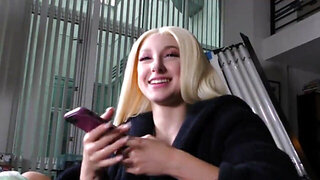 Naughty busty blonde has a sex dream of a thick cock