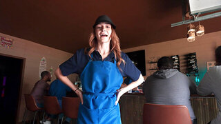 Exotic waitress sucks and fucks customer buddy long dick in bar