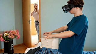 VR hottie with huge tits and long legs gets his dick