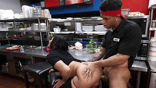 Latina fast food worker sucks and gets railed on kitchen shift