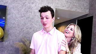 Stepsister and stepbrother fuck in front a controlling MILF