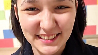 Playful teen swallows a huge hard wood before a pussy fuck