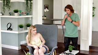 Blonde with a tight vag masturbates before fucking bro