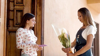 Delivering flowers to the lesbian and giving her an orgasm