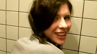 Banging in a public bathroom with a super cute slut
