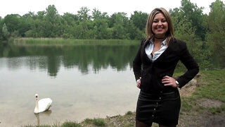 Porn actress Andrea Djoly with hot temper fucked by lake