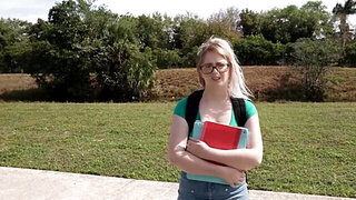 Cute girl in sexy glasses fucks a strange black dick