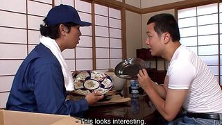 Horny Japanese beauty swallows her colleague's dick