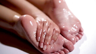Hot blonde bitches are doused in oil and ready to fuck