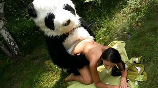 A dude is outside with his woman in the forest, fucking her deeply