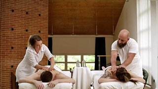 Submissive teen getting fucked on the massage table