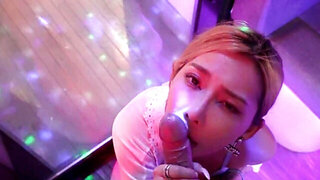 Taiwanese beauty working hard on her man's huge cock