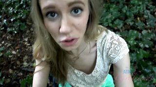 Girl with cute hair face ends up sucking dick in public
