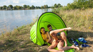 Camp site fuck by the water with a scorching teen