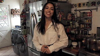 Gorgeous secretary's small boobs flap during hard fuck