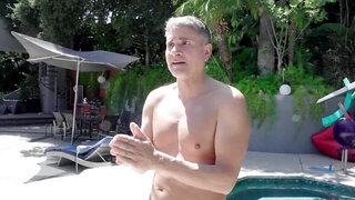 Behind the scenes of blonde's anal encounter with mature guy