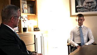 Hot mustached DILF Reece Scott banging a teen on the table