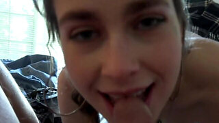 Coed wearing a checkered skirt has sex on the camera