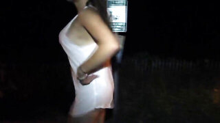Public oral from a girl who is dressed like a huge slut