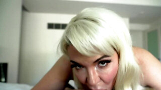Blonde cougar loves licking and sucking his young pecker