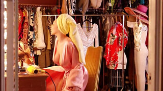 Drunk girl with natural tits and big nipples masturbates on steps