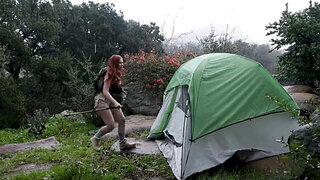 Redhead hiking slut Madison Morgan gets hot on a BBC