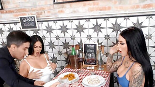 Lesbian ladies decide to give dick a try in public