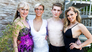 Horny group outdoors licking, sucking and fucking with passion