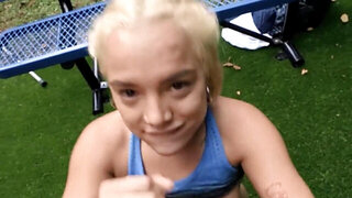 Mimi Monet looks cute and rides hard cock in public