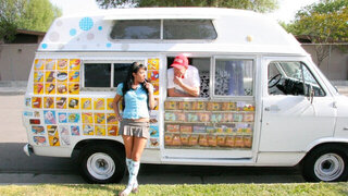 Brunette slut gets doggy style fucked for free ice cream