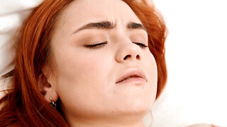 Red-Haired Babe On the Bed Jerking Off Until Orgasm