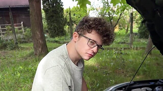 Curly haired loser sees his GF cuckolding him hard