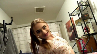 POV pleasure session with a geeky redheaded beauty