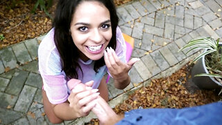 Lucky stud for cash fucks skinny Latina teen in backyard