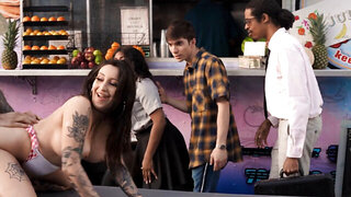 Horny couple fucks outside while everyone is watching