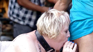 Mature bitch on a leash is going to get power-fucked