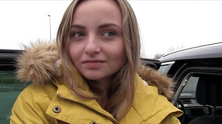 Incredible blonde with a pretty face cums during public sex