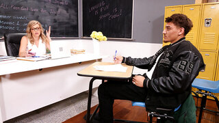 Thick blonde in stockings is fucked by the horny student