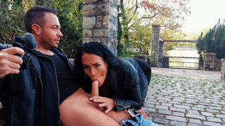 Busty raven hooks up in the park with a guy she met on Tinder