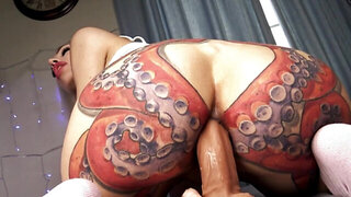 Telari Love with octopus tattoo nails ass with humongous sex toy