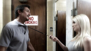 Hot blonde with large tits is getting penetrated deeply in her pussy