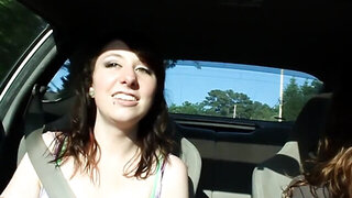 Amateur couple is in their car, and the babe is randy as fuck