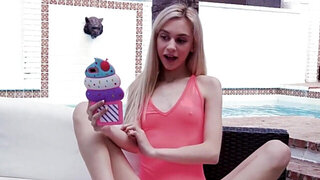 A blonde woman with a fit figure eaten out and fucked