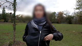 Skinny brunette with a bubble bum showing all off