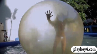 Nude badass women loved water surfing with the professional