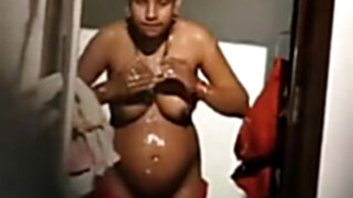 Pregnant maid bathing hidden