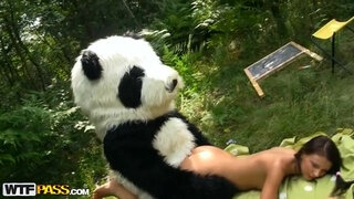 Sexy strap on fuck with young artist outdoor