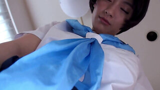 Horny Asian Girl Jerks Off Pussy While the Fucker Watches